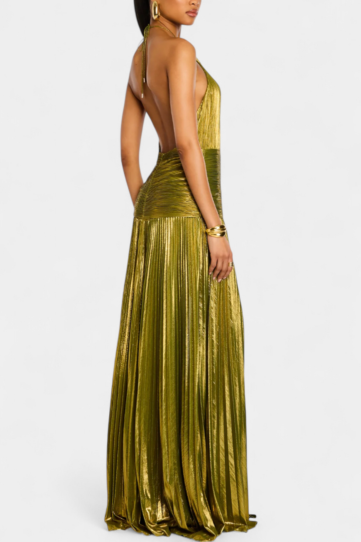 Megan | Metallic Open Back Dress